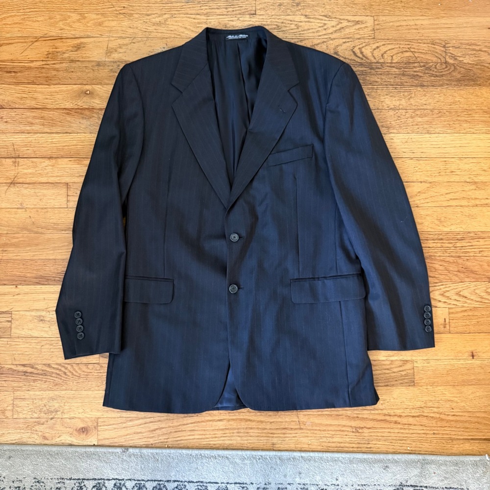 Daniel Gray Mens 42L 36W Wool Navy Pinstripe 2 Piece Suit SK Travel Concepts